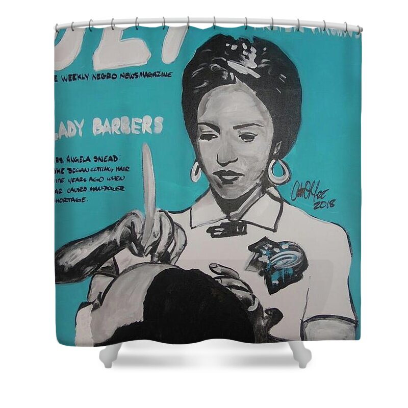 Jet Magazine Shower Curtain featuring the painting Barber Shortage by Antonio Moore