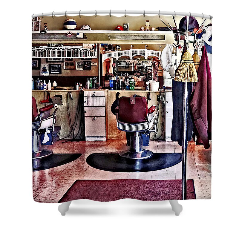 Hair Stylist Shower Curtain featuring the photograph Barbershop With Coat Rack by Susan Savad