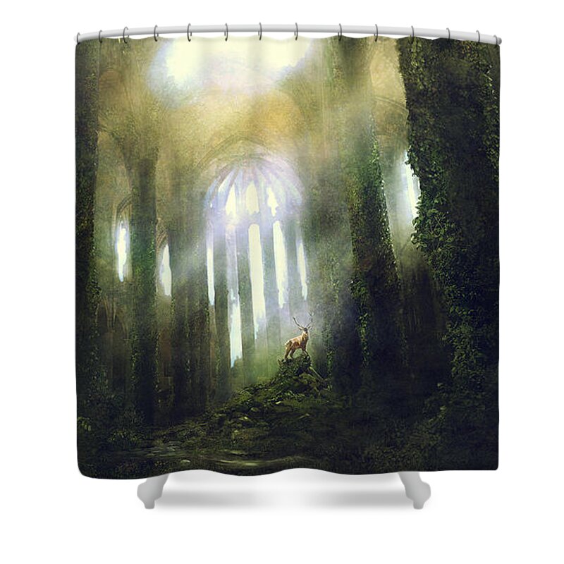 Sciencie Fiction Shower Curtain featuring the painting Barcelona Aftermath Santa Maria del Mar by Guillem H Pongiluppi