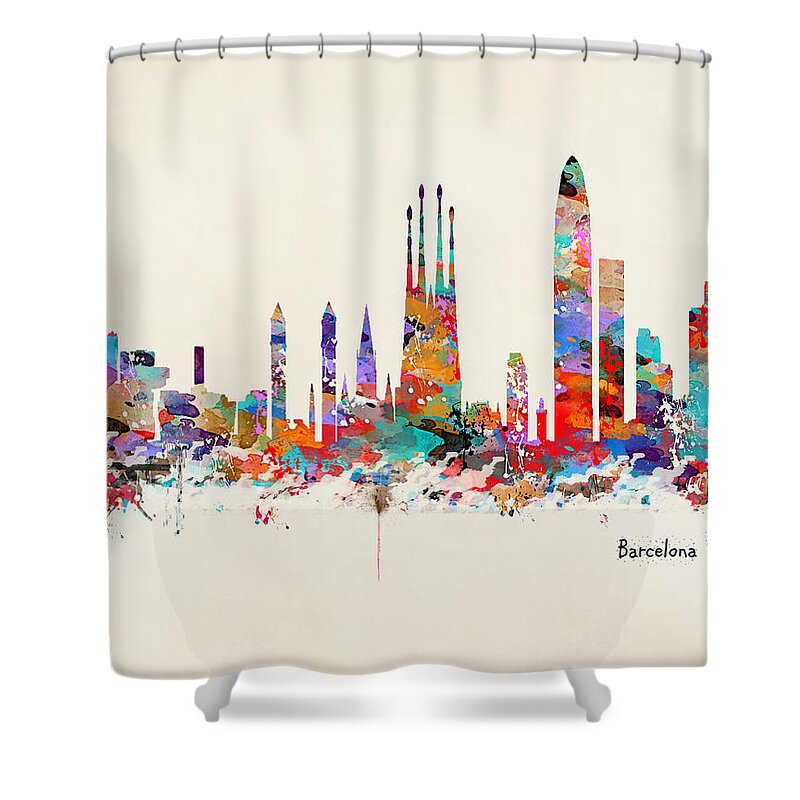 Barcelona Shower Curtain featuring the painting Barcelona City Skyline by Bri Buckley