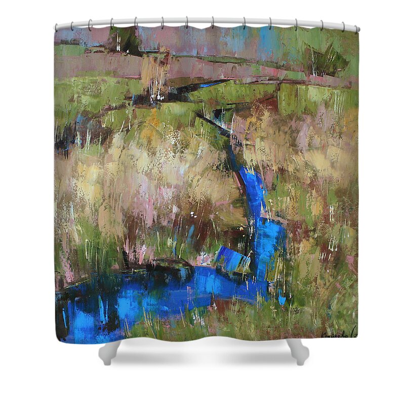 Barefoot In The Dew Shower Curtain featuring the painting Barefoot in the dew by Anastasija Kraineva