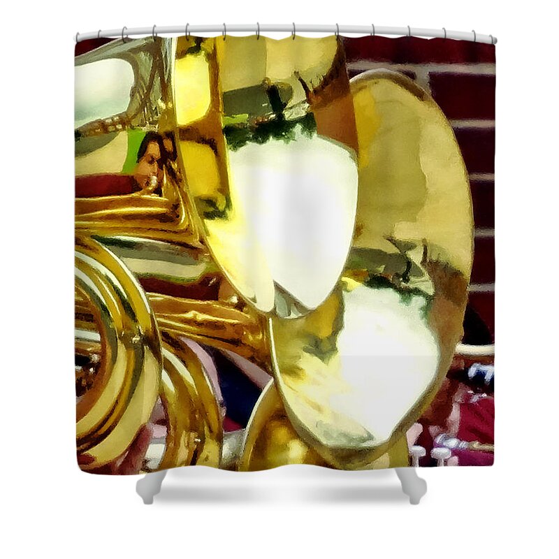 Brass Shower Curtain featuring the photograph Baritone Horns by Susan Savad