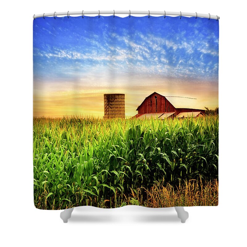 Appalachia Shower Curtain featuring the photograph Barn at the Farm at Sunset by Debra and Dave Vanderlaan
