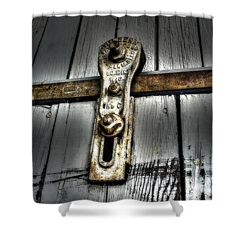 Barn Shower Curtain featuring the photograph Barn Door Pulley by William Norton