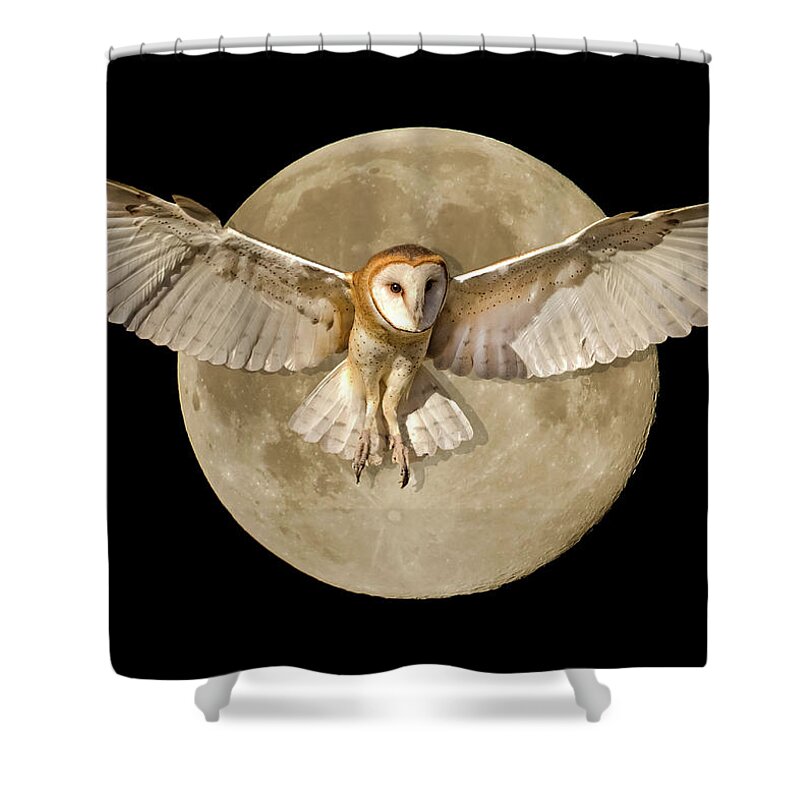 Barn Owl. Owls Shower Curtain featuring the photograph Barn Owl and Supermoon Composite by Dawn Key