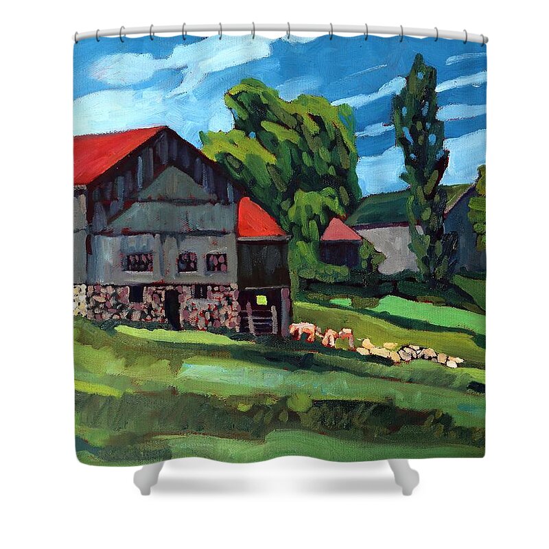 814 Shower Curtain featuring the painting Barn Roofs by Phil Chadwick
