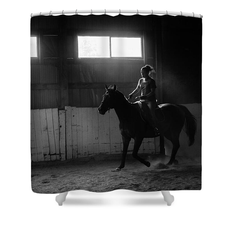 Horse Shower Curtain featuring the photograph Barn Sunbeams 1 by Monte Arnold