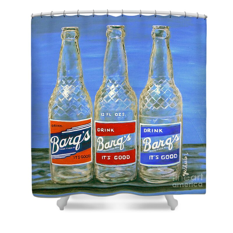 Barq's Root Beer Shower Curtain featuring the painting Barq's Trifecta by JoAnn Wheeler