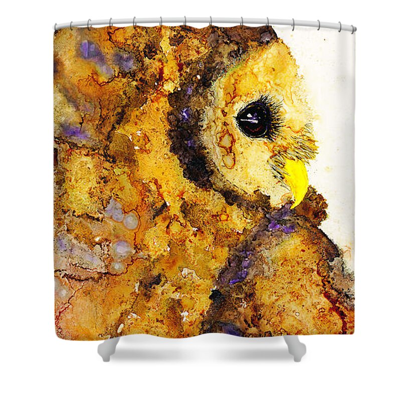 Woolyfrog Shower Curtain featuring the painting Barred to the Left by Jan Killian