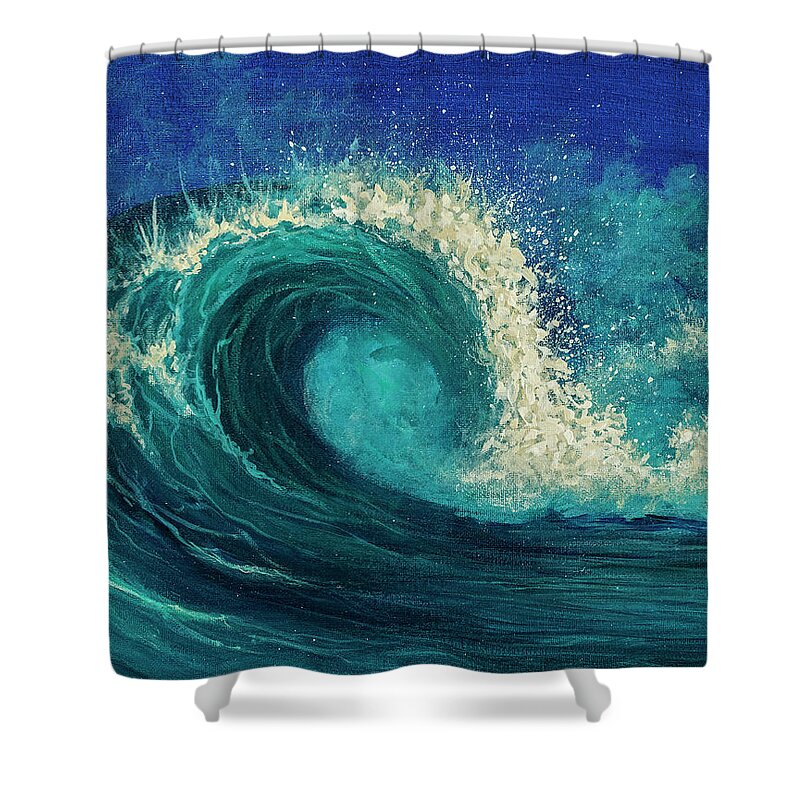 Darice Shower Curtain featuring the painting Barrel Wave by Darice Machel McGuire