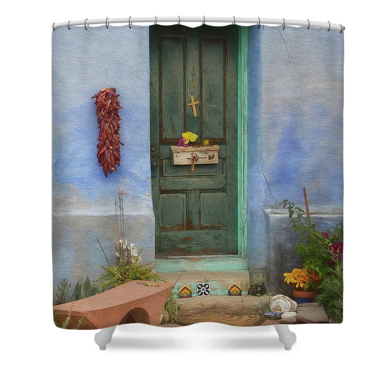 Architecture Shower Curtain featuring the photograph Barrio Door Painted by Teresa Wilson