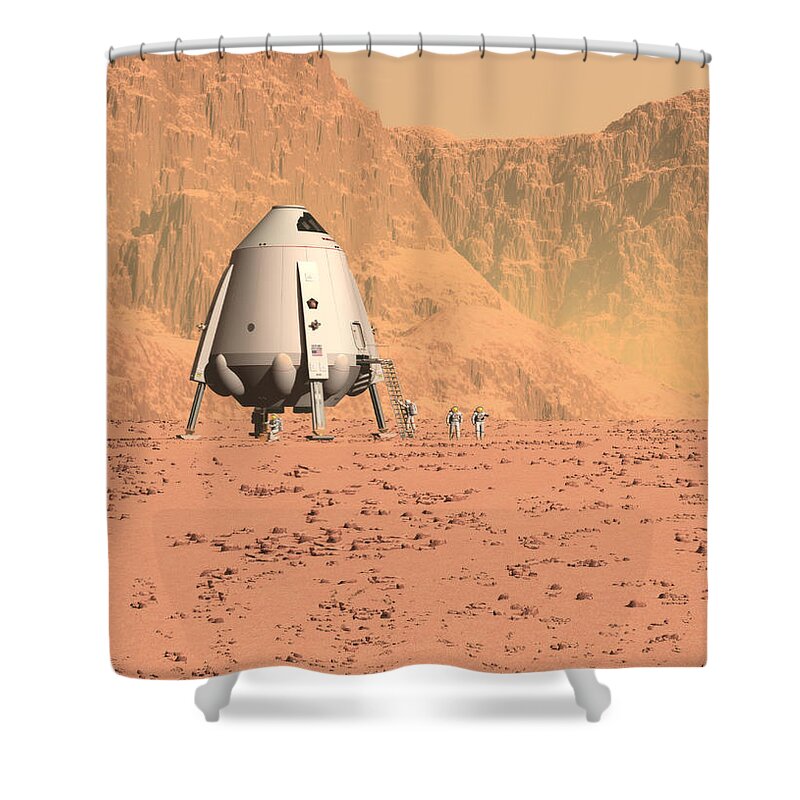 Space Shower Curtain featuring the digital art Base Camp Ares Vallis by David Robinson