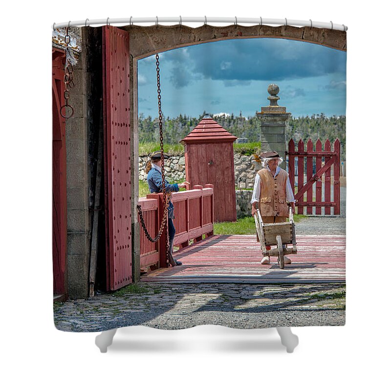 Nova Scotia Shower Curtain featuring the photograph Base Gate of the 18th century. by Patrick Boening