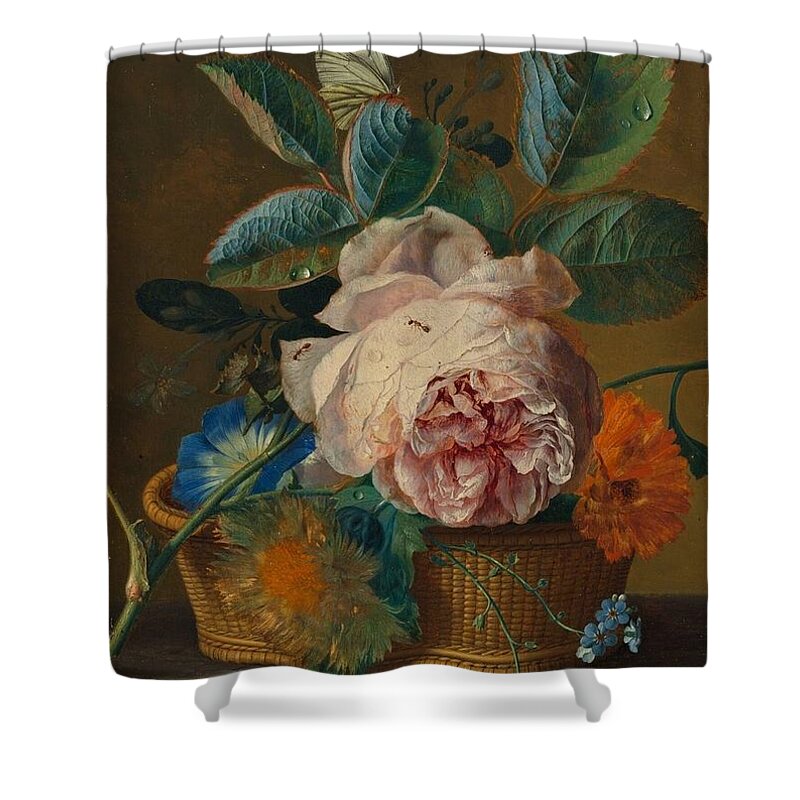 Basket With Flowers Shower Curtain featuring the painting Basket with flowers by Jan van Huysums
