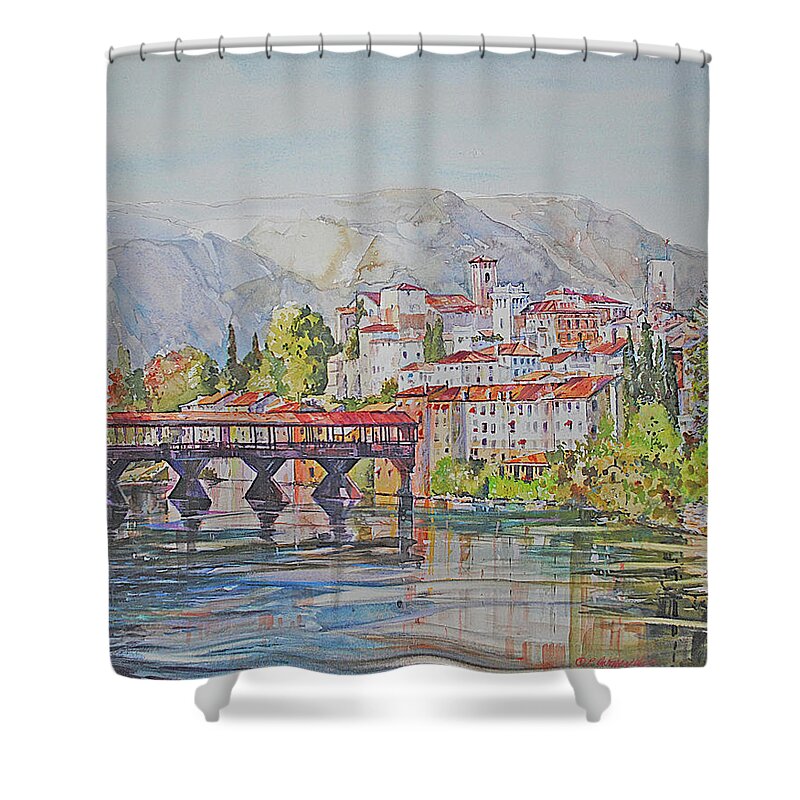 Visco Shower Curtain featuring the painting Bassano del Grappa by P Anthony Visco