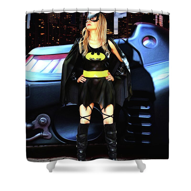 Bat Girl Shower Curtain featuring the photograph Bat Gal in the City by Jon Volden