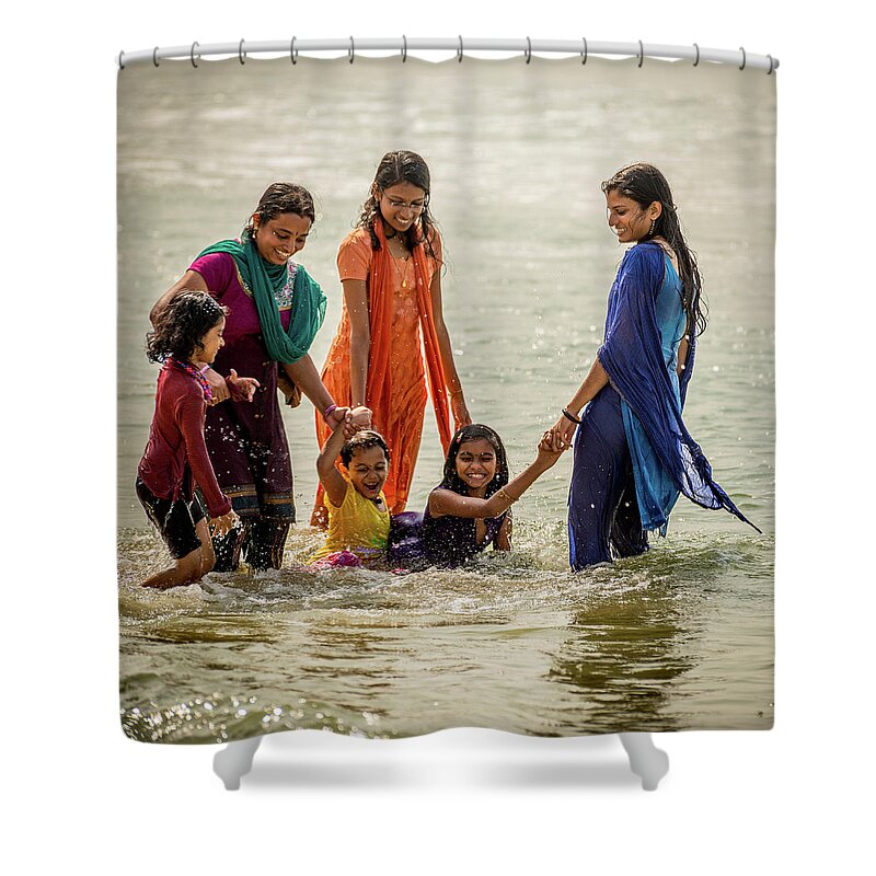 India Shower Curtain featuring the photograph Bathing at Varkala II by Peter OReilly