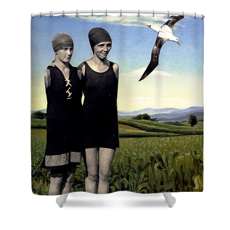 Collage Shower Curtain featuring the digital art Bathing Beauties 5 by John Vincent Palozzi