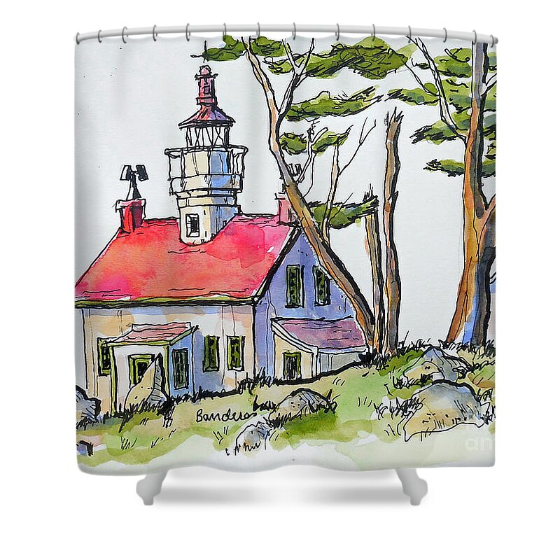 Lighthouse Shower Curtain featuring the painting Battery Point Lighthouse by Terry Banderas