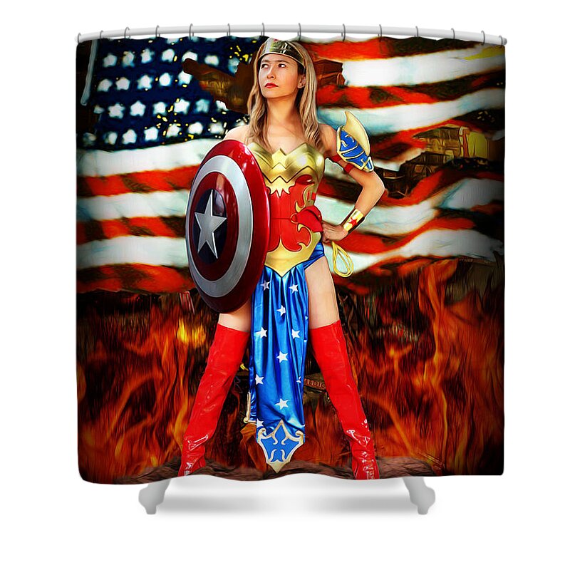 Wonder Woman Shower Curtain featuring the photograph Battle America by Jon Volden