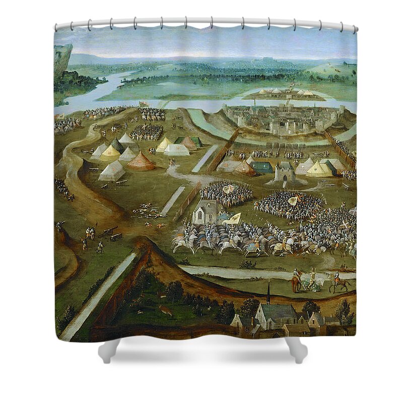 Joachim Patinir Shower Curtain featuring the painting Battle of Pavia by Joachim Patinir