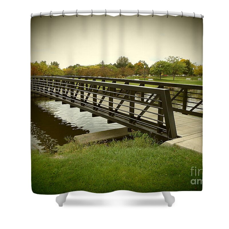 Bay City Shower Curtain featuring the photograph Bay City Walking Bridge by Erick Schmidt