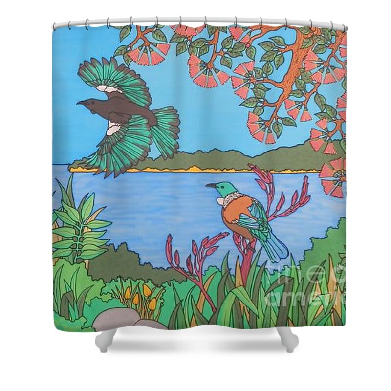 New Zealand Shower Curtain featuring the painting Bay Of Islands Beauties by Joanne Oram 