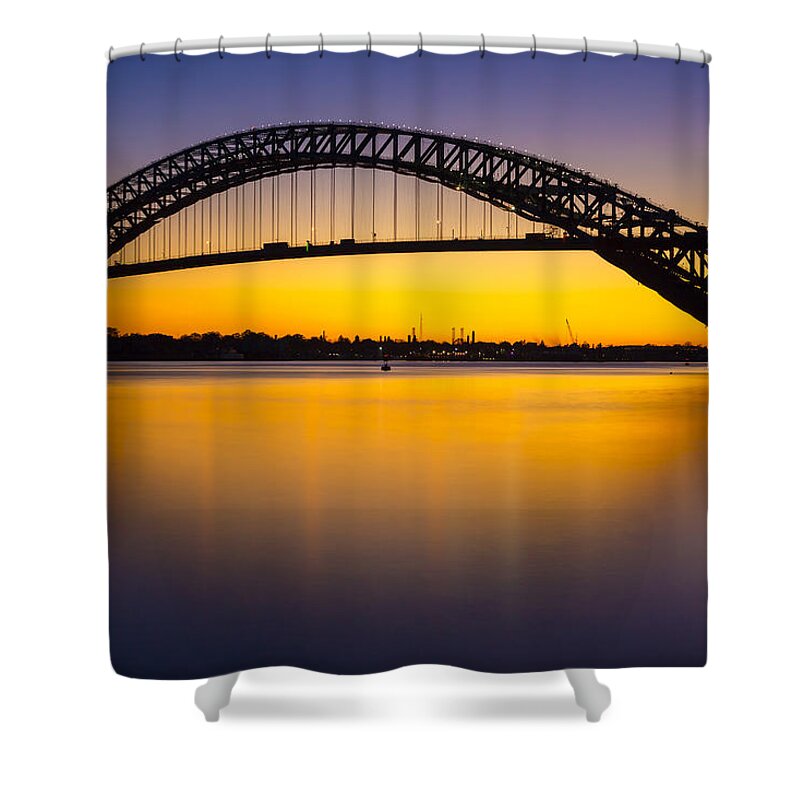 Bayonne Shower Curtain featuring the photograph Bayonne Bridge Sundown by Susan Candelario