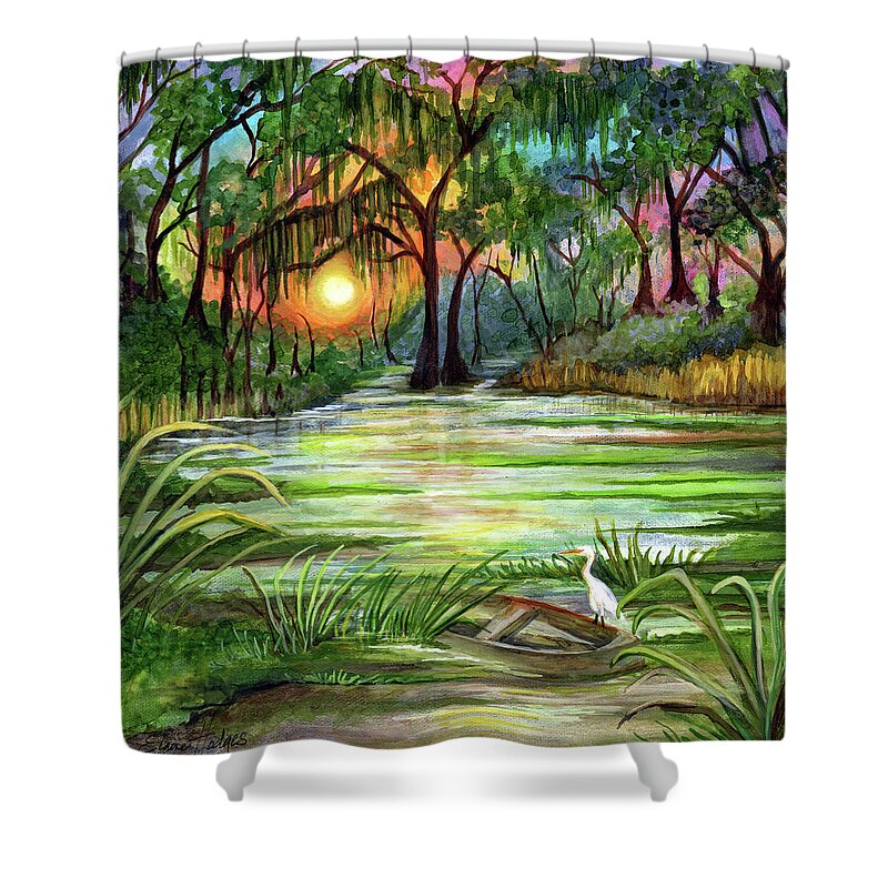 Bayou Shower Curtain featuring the painting Bayou Colors by Elaine Hodges