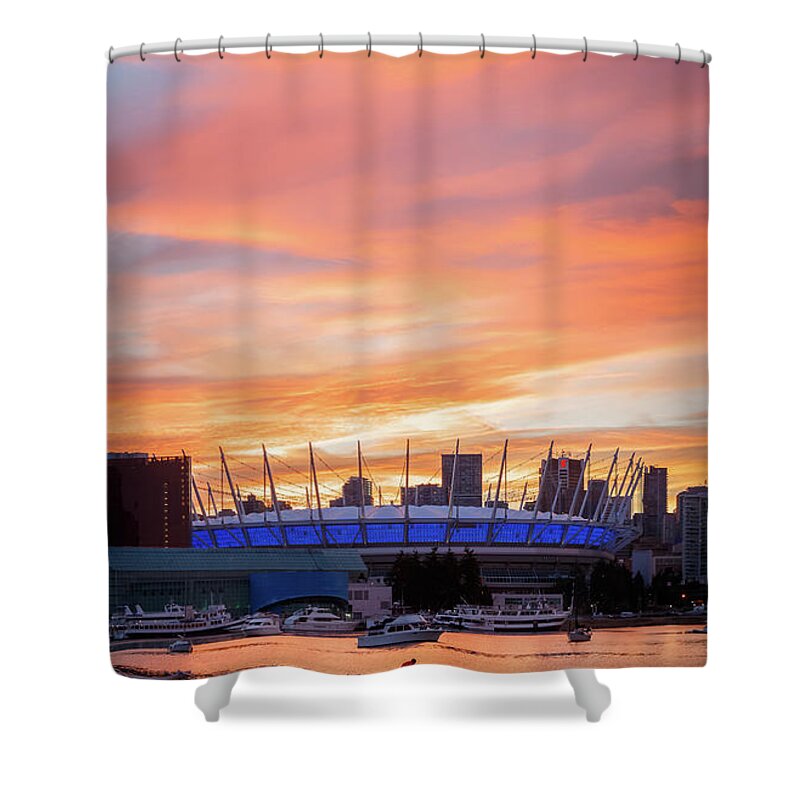 Canada Shower Curtain featuring the photograph BC Place Stadium at Sunset. Vancouver, BC by Rick Deacon