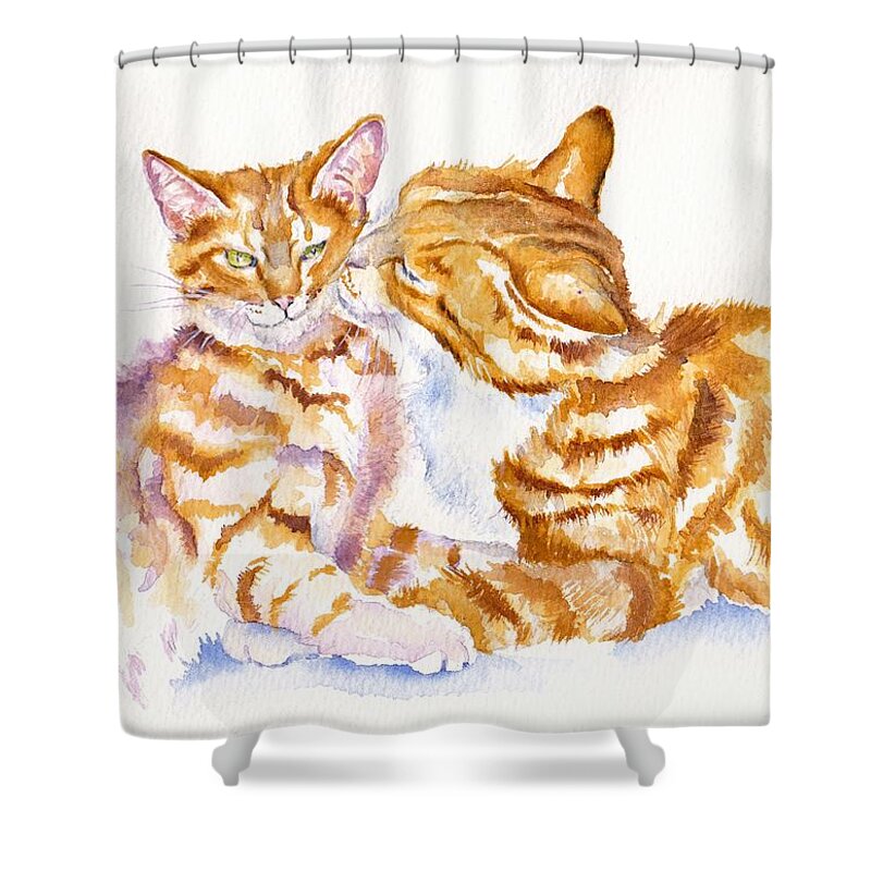 Cats Shower Curtain featuring the painting Be Adored - Ginger Cats by Debra Hall