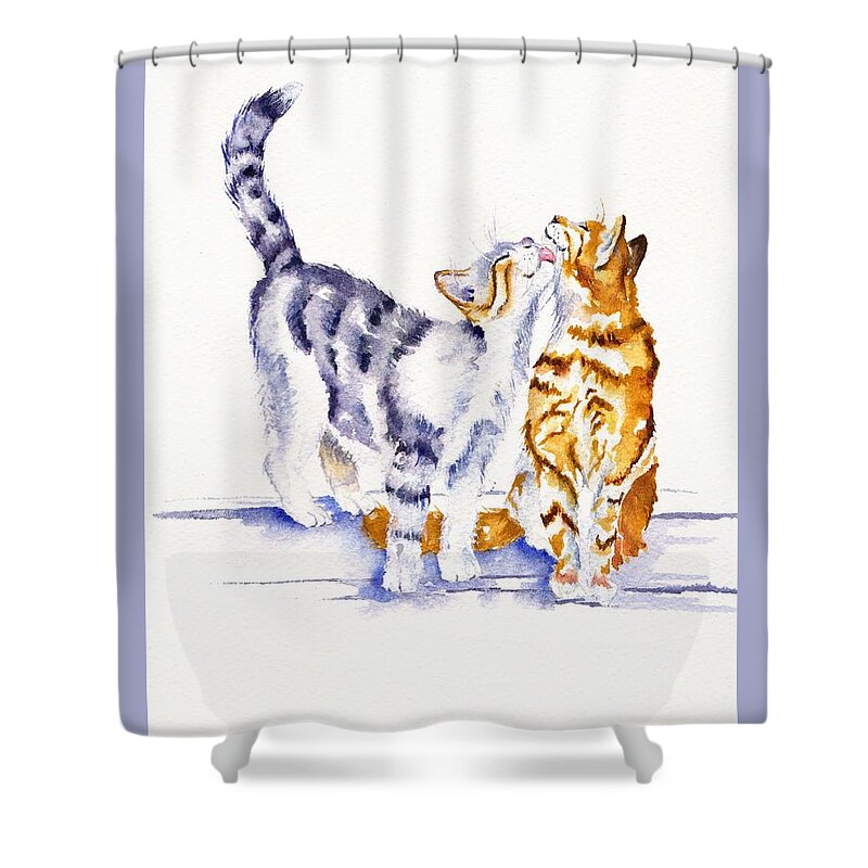 Cats Shower Curtain featuring the painting Cats - Be Cherished by Debra Hall