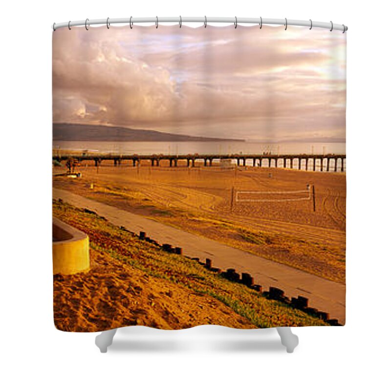 Photography Shower Curtain featuring the photograph Beach At Dusk, Manhattan Beach, Los by Panoramic Images