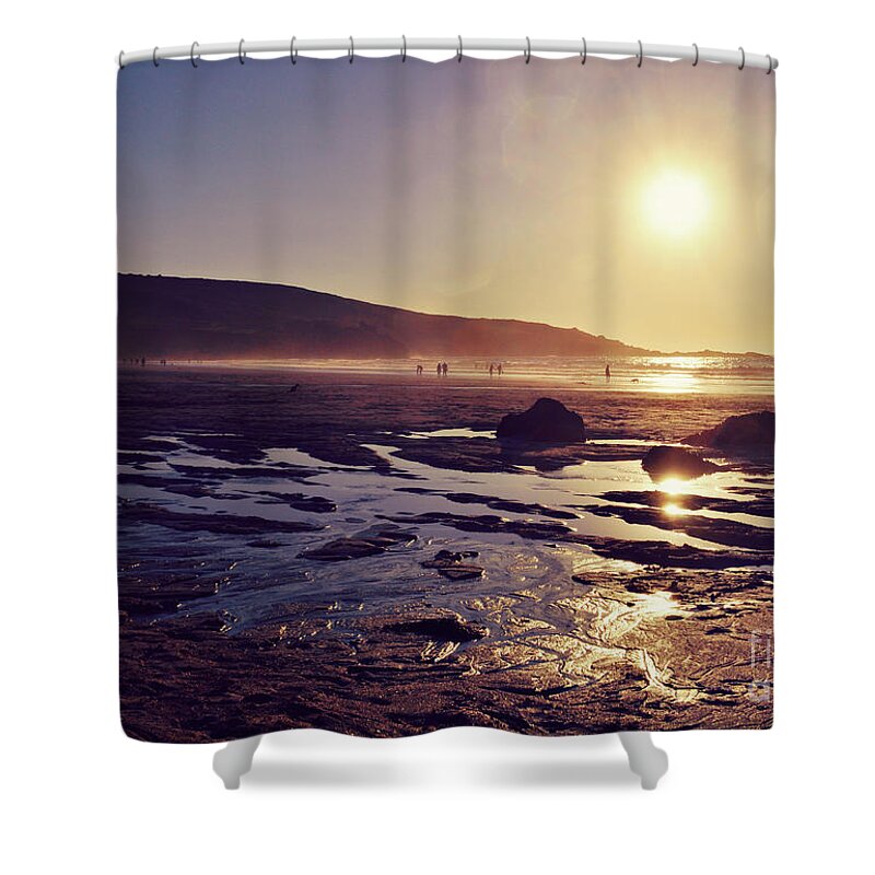Beach Shower Curtain featuring the photograph Beach at sunset by Lyn Randle