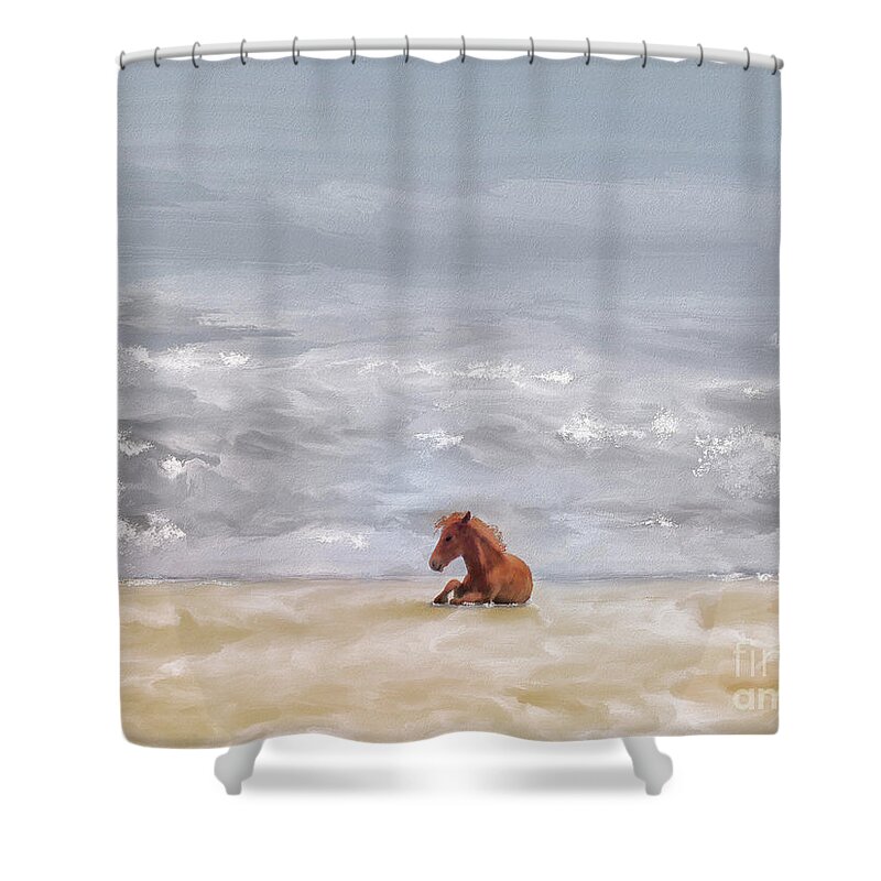 Horse Shower Curtain featuring the digital art Beach Baby by Lois Bryan