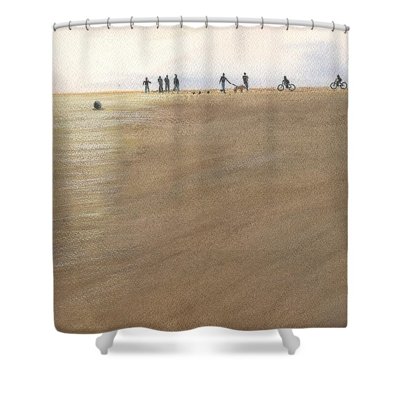 Beach Shower Curtain featuring the painting Beach Bocce Bikes by Peter Senesac
