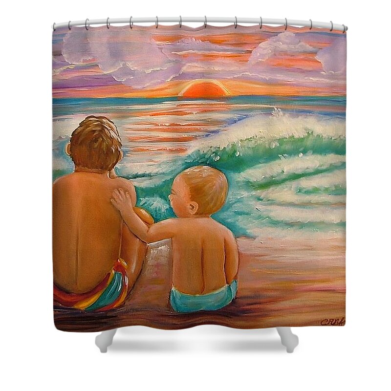 Beach Shower Curtain featuring the painting Beach Buddies by Carol Allen Anfinsen