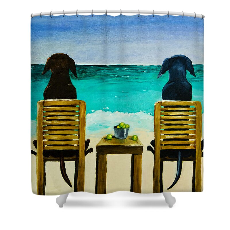Labrador Retriever Shower Curtain featuring the painting Beach Bums by Roger Wedegis
