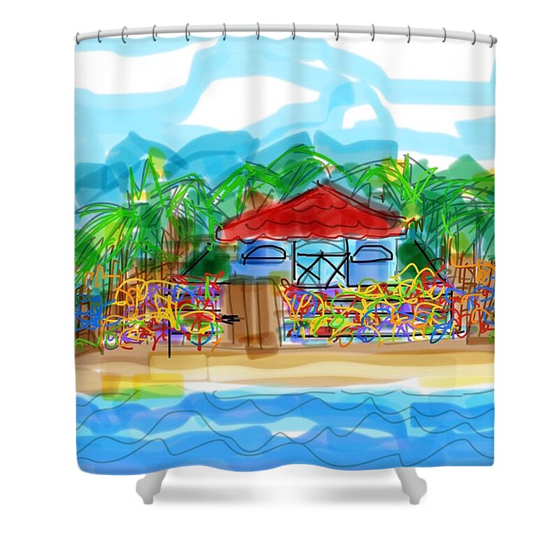 Beach Shower Curtain featuring the digital art Beach Bungalow by Sherry Killam