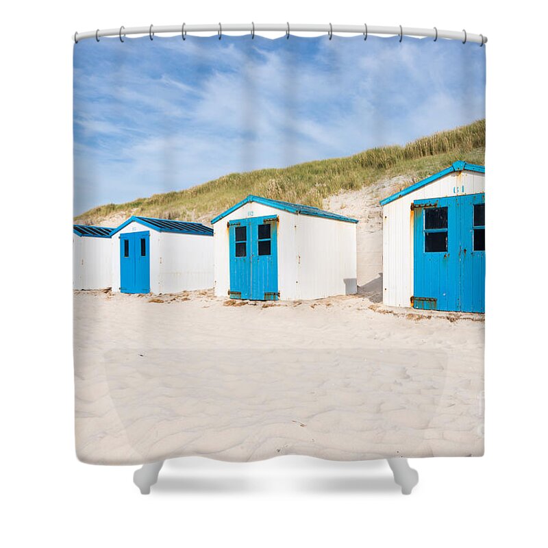 De Koog Shower Curtain featuring the photograph Beach Cabin 61,62,63,... by Hannes Cmarits