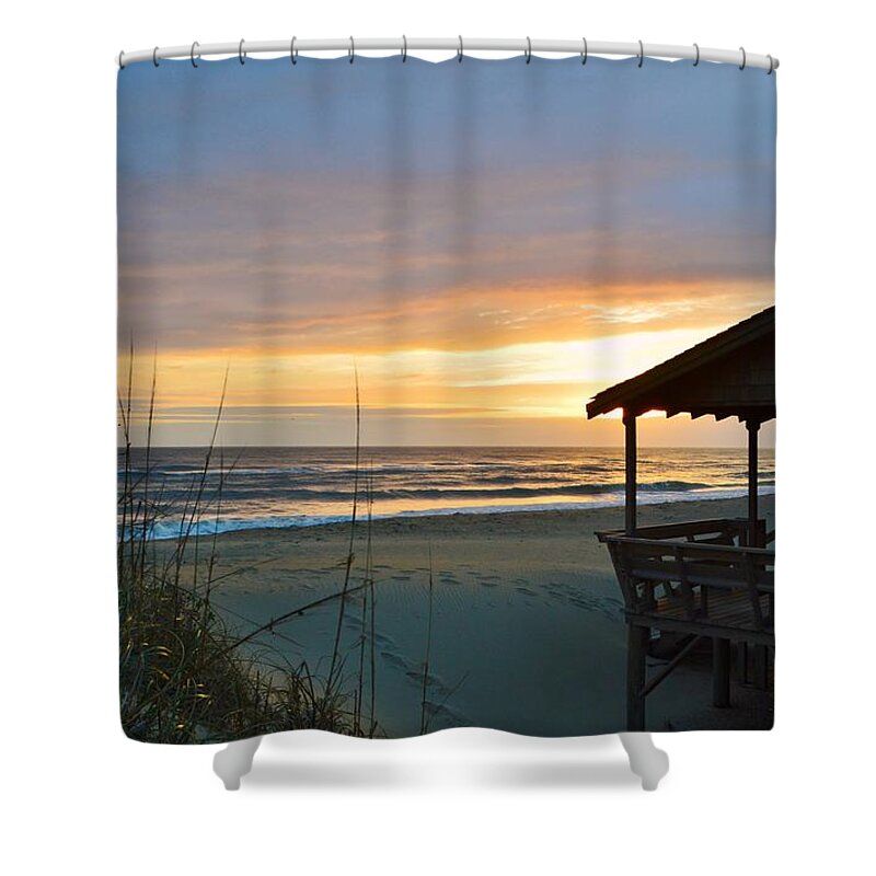 Nags Head Cottage Shower Curtain featuring the photograph Beach Cottage Sunrise by Barbara Ann Bell