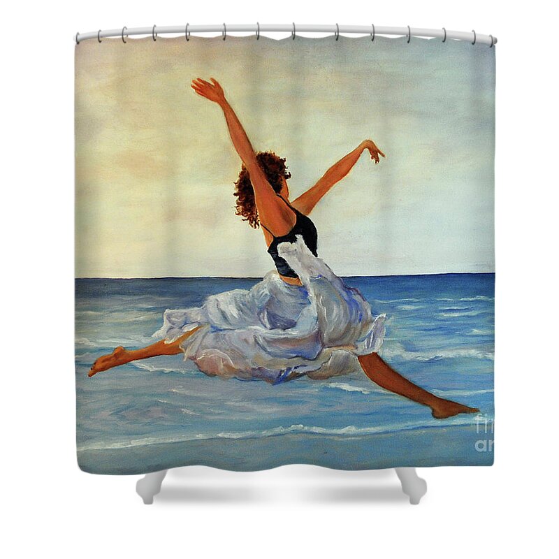 Girl Shower Curtain featuring the painting Beach Dancer by Carolyn Shireman
