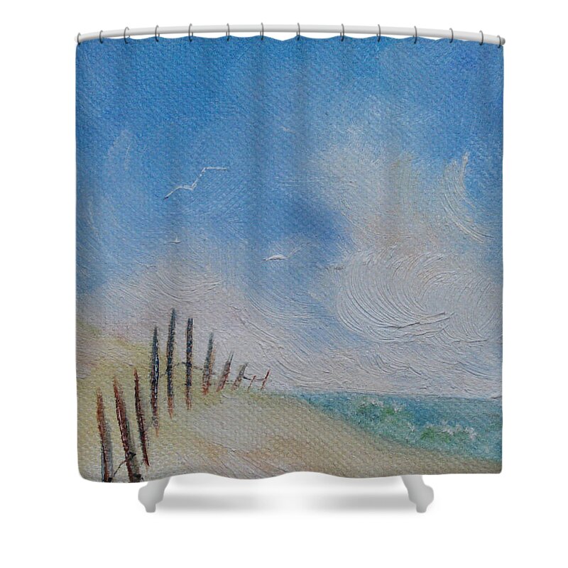 Beach Shower Curtain featuring the painting Beach Fence by Judith Rhue