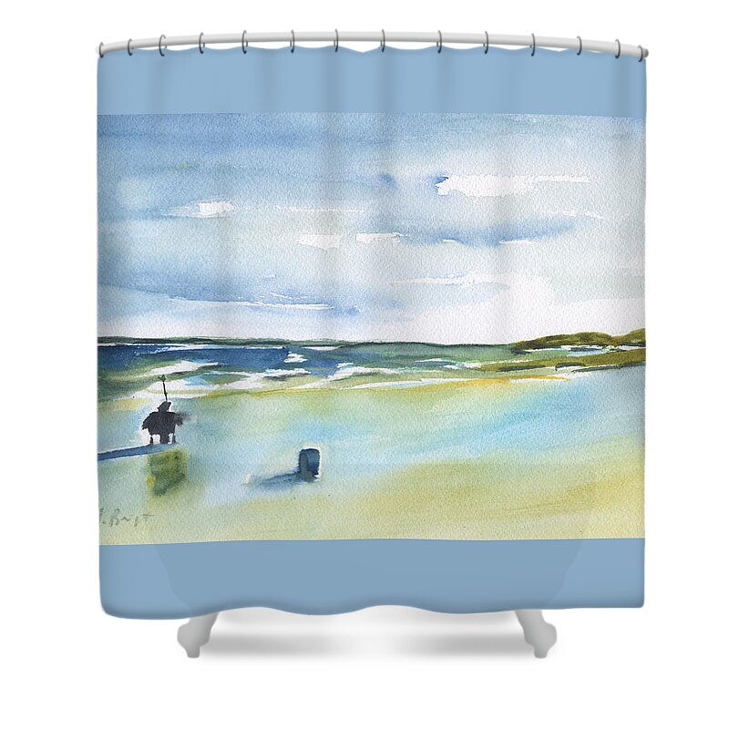 Beach Fishing Shower Curtain featuring the painting Beach Fishing by Frank Bright