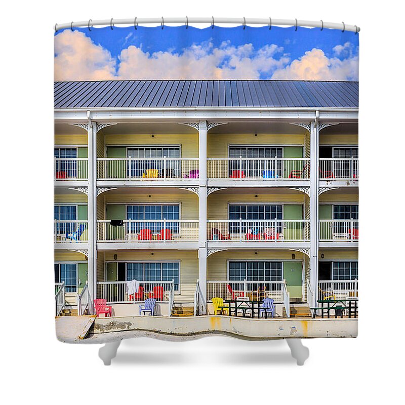 Americana Shower Curtain featuring the photograph Beach Front Hotel by Robert FERD Frank