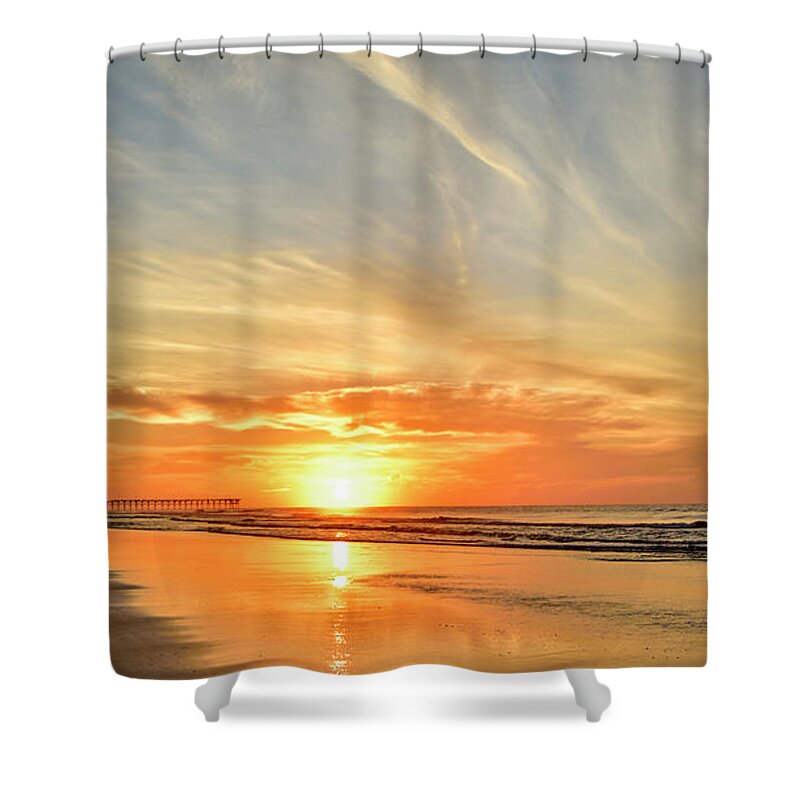 Sunrise Shower Curtain featuring the photograph Beach of Gold by DJA Images