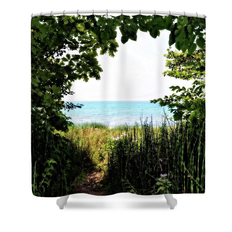 Beach Path Shower Curtain featuring the photograph Beach Path with Snake Grass by Michelle Calkins