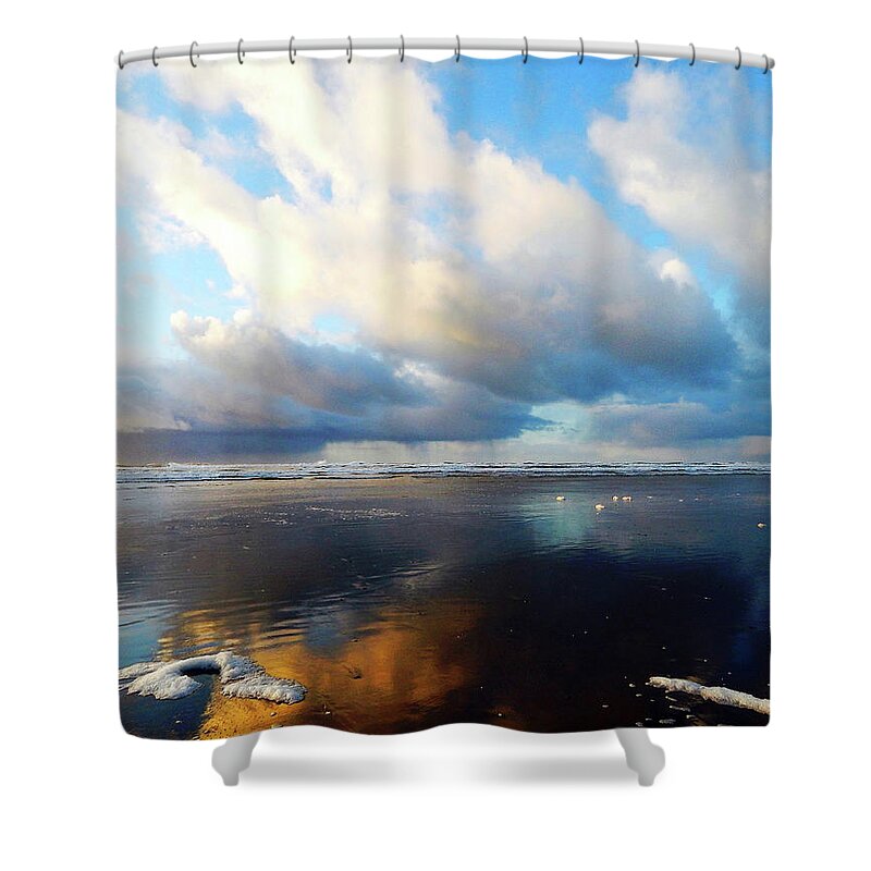 Waldport Shower Curtain featuring the photograph Beach Rain by Gary Olsen-Hasek