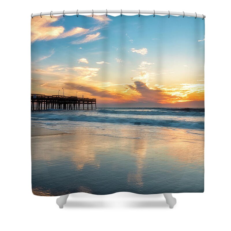 Sunrise Reflections Shower Curtain featuring the photograph Beach Reflections by Russell Pugh