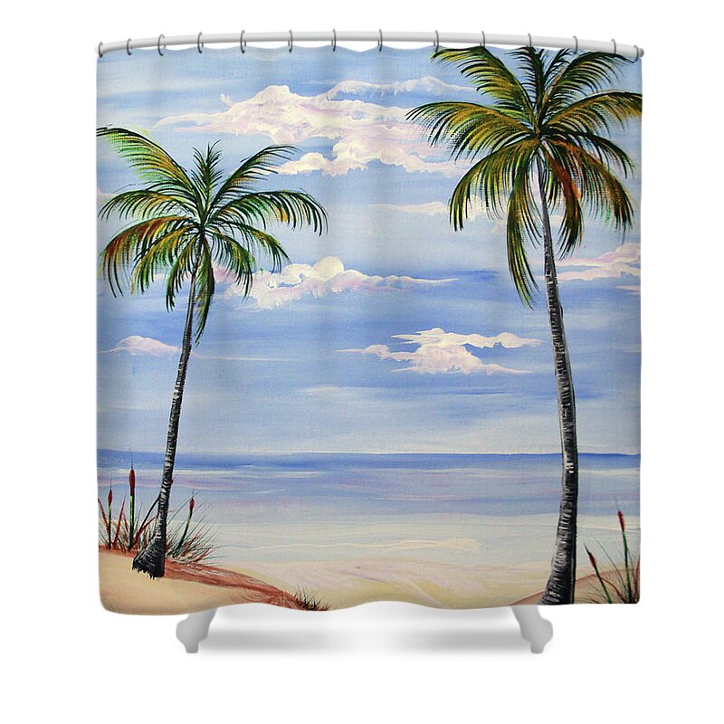 Beach Shower Curtain featuring the painting Beach scene by Gloria E Barreto-Rodriguez